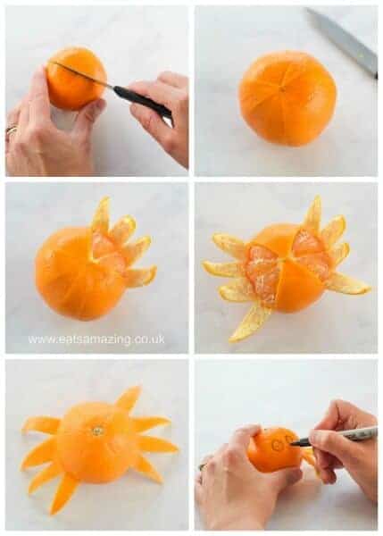 How to make an orange octopus - step by step tutorial for a fun and easy party food idea for kids - great healthy snack for a beach or ocean themed party