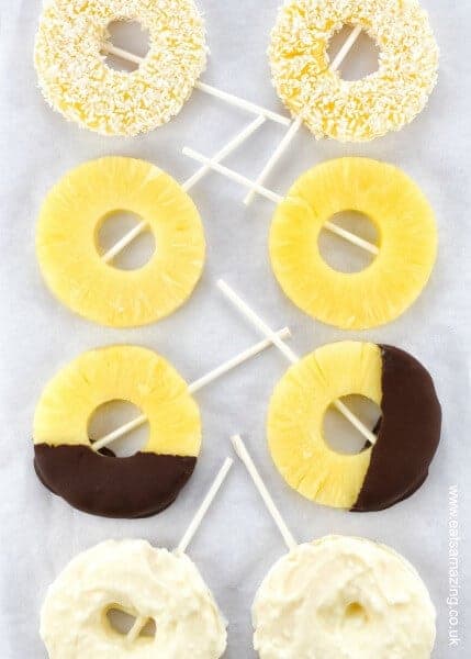 Quick and easy pineapple ring ice lollies recipe with 4 different serving ideas - great healthy summer snack for kids - Eats Amazing UK