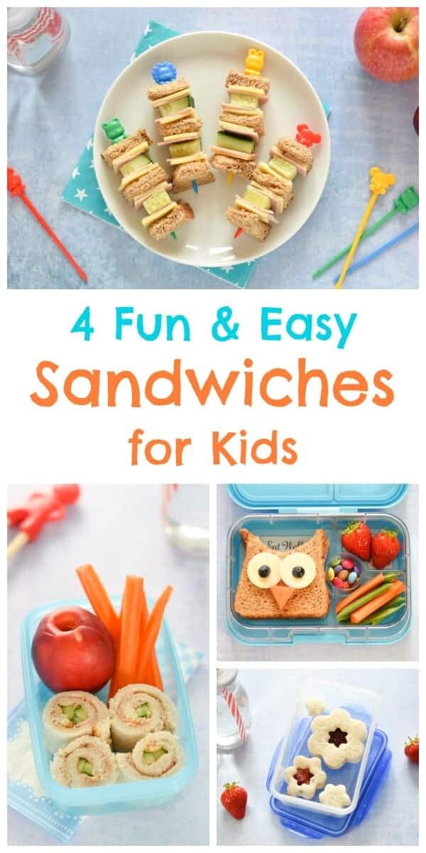 4 Fun and Easy Sandwich Ideas - Fun Food for Kids - perfect for school lunch boxes bento boxes and party food too - Eats Amazing UK