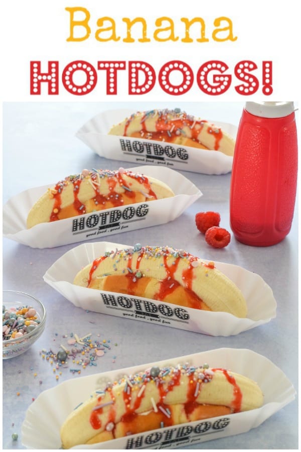 Banana hot dogs recipe with homemade berry sauce - this fun summer dessert for kids is great for parties and bbqs