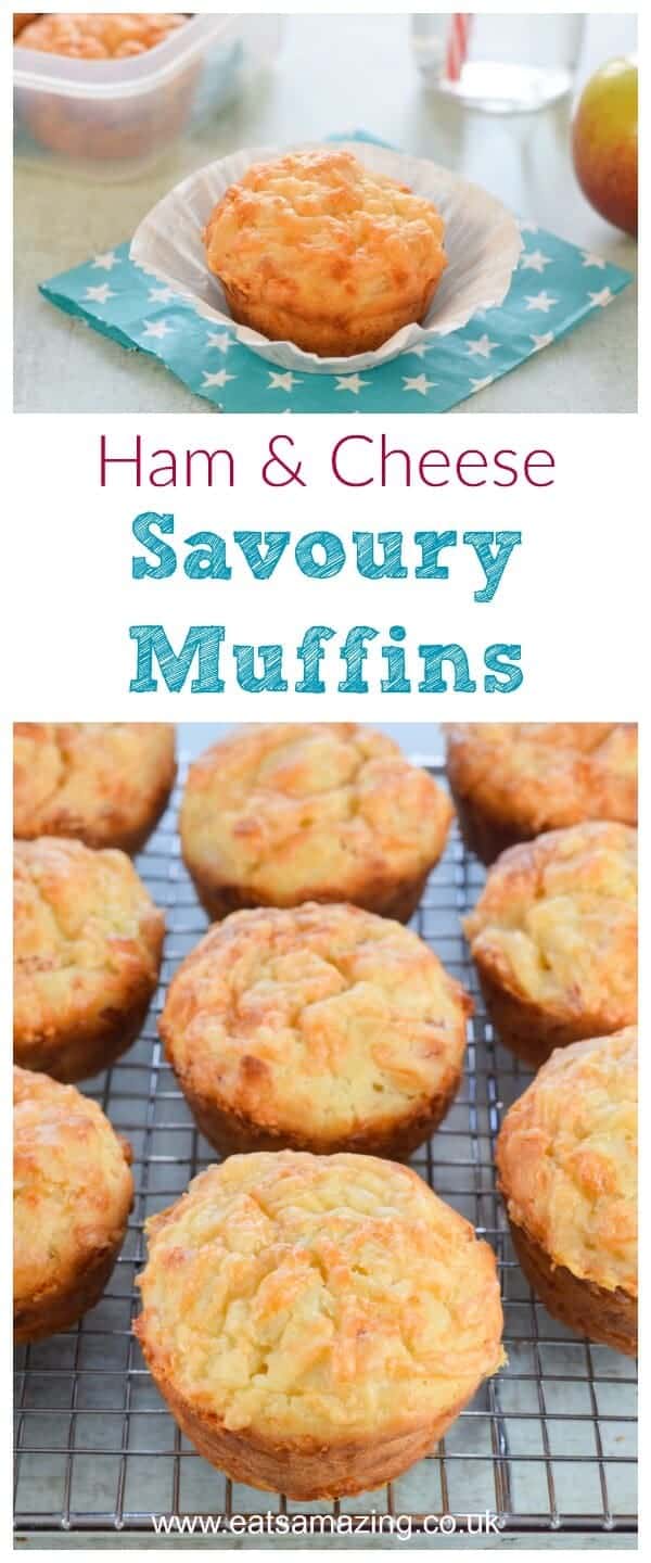 Easy Ham and Cheese savoury muffins recipe with just 6 ingredients - perfect for kids lunch boxes and picnic food too - Eats Amazing UK #easyrecipe #kidsfood #muffins #lunchboxideas #cheese #ham #savoury #recipe #lunch #schoollunch #picnic