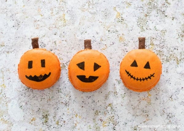 Cute and easy Jack-O'-Lantern Macarons fun food tutorial from Eats Amazing UK - fun spooky food for Halloween