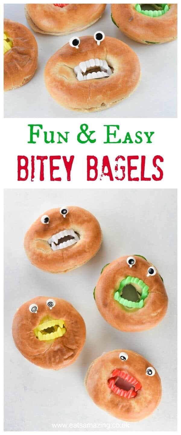 Quick and easy vampire bagels - fun Halloween food for parties and kids lunch boxes too - Eats Amazing UK