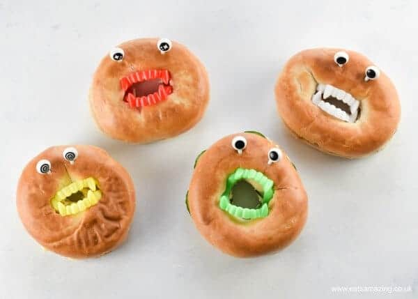 Quick and easy vampire bagels - fun Halloween party food and great for spooky school lunch boxes too - Eats Amazing UK