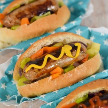 Easy Hot Dogs recipe with simple rainbow veggies - fun food for kids from Eats Amazing UK