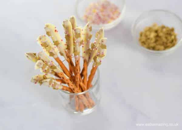 How to make easy edible pretzel sparklers - fun food for kids for Bonfire Night or New Years Eve party food - Eats Amazing UK