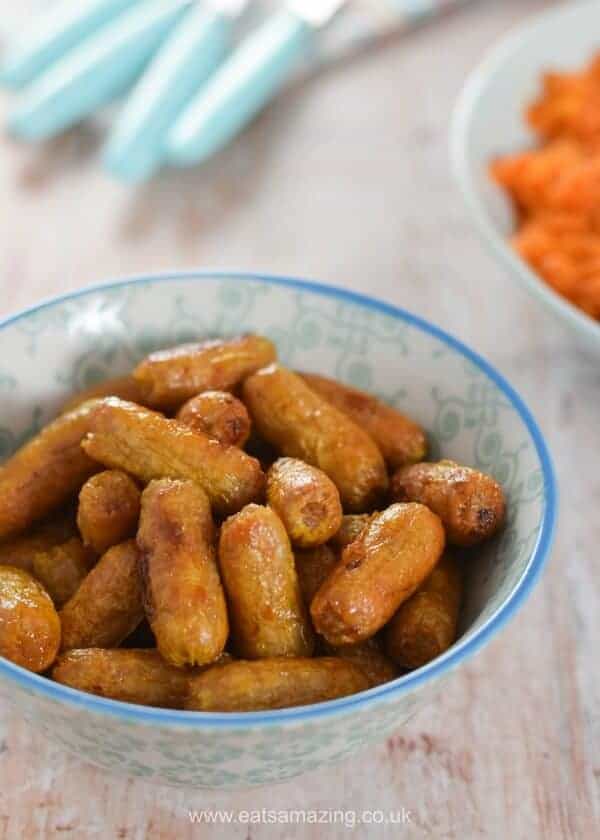 Really easy Maple Mustard Sausages recipe - just 3 ingredients - great for festive party food and bonfire night too - Eats Amazing UK