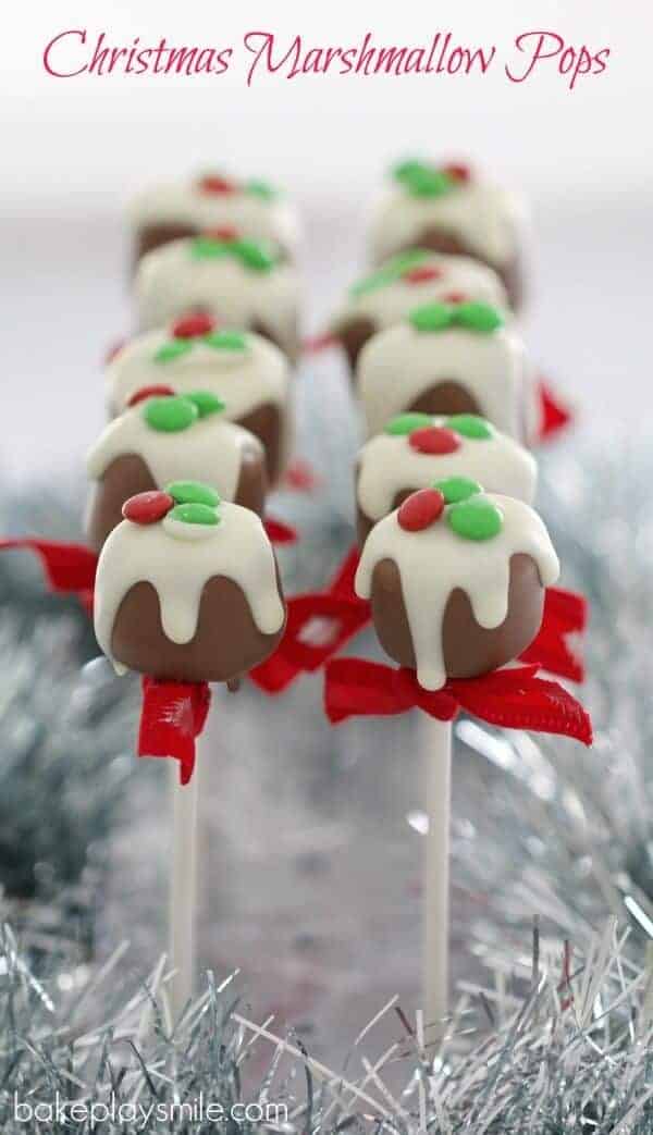 30 Easy Edible Gifts Kids Can Make for Christmas - Christmas Marshmallow Pops from Bake Play Smile