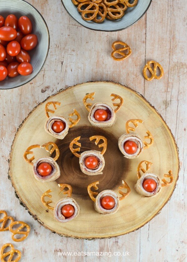 Cute and easy Rudolf Reindeer Tortilla Roll-Ups Recipe - Healthy and Fun Christmas Food Ideas for Kids from Eats Amazing UK