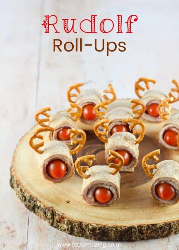 Cute and easy Rudolf Reindeer Tortilla Turkey Roll-Ups Recipe - Healthy Fun Christmas Food for Kids from Eats Amazing UK