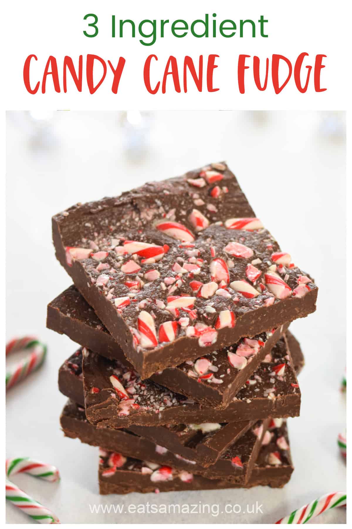 Quick and easy candy cane fudge - 3 ingredients for this easy chocolate fudge - perfect for homemade Christmas gifts