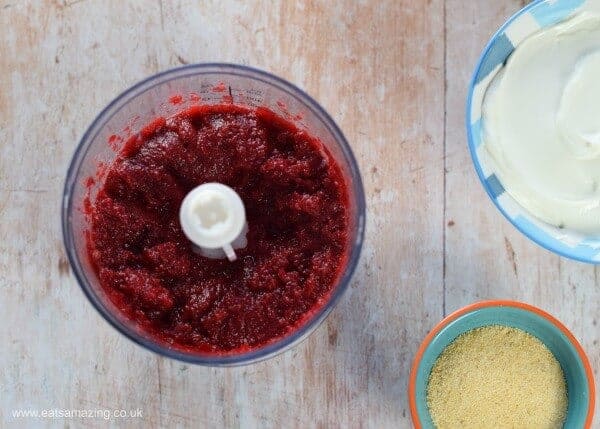 How to make an easy cream cheese and beetroot dip for kids - easy recipe from Eats Amazing UK - Step 2