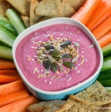 Quick and easy beetroot dip recipe - perfect for party platters healthy snacks and lunch boxes - family friendly food from Eats Amazing