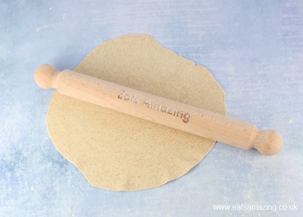How to make tortilla wraps step 4 - rolled out dough with rolling pin