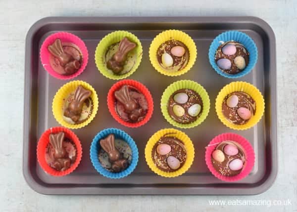 Easy Easter Giant Chocolate Buttons Recipe - Step 4 add mini eggs and chocolate bunnies