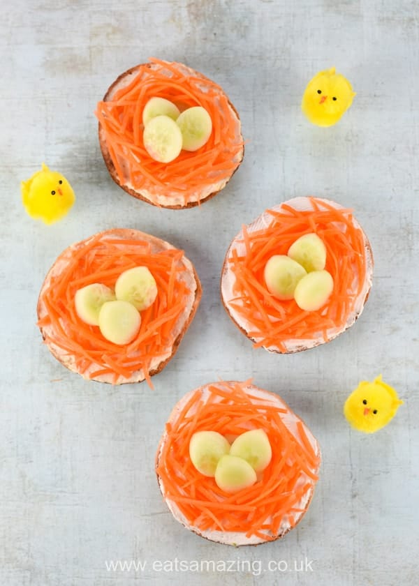 How to make fun and healthy Easter nest bagels - fun Easter lunch idea for kids - Eats Amazing UK