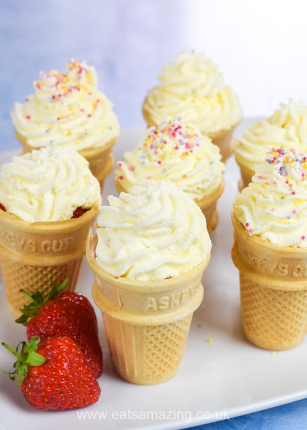 Amaze your friends with this fun summer dessert - strawberries and cream disguised as ice cream cones - such a fun recipe for kids