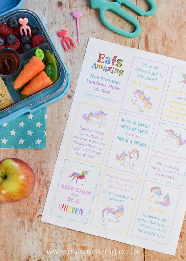 Dowload and print your FREE Unicorn themed lunchbox notes for kids - these fun notes make cute lunch time surprises easy - just print and cut