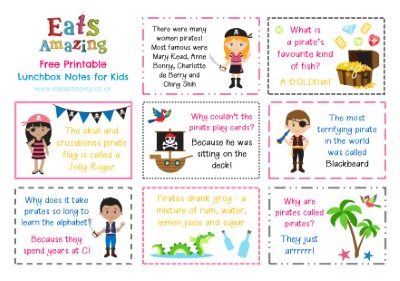 Pirate FREE Printable Lunchbox Notes for kids - head over to the blog post to download and print your own set