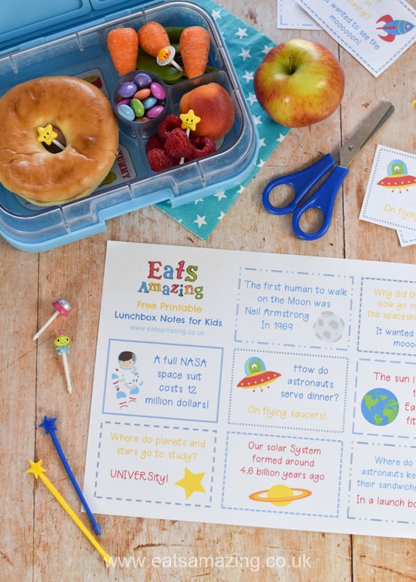 FREE printable lunchbox notes for kids - this fun set has a Space theme for budding astronauts - perfect for a fun packed lunch