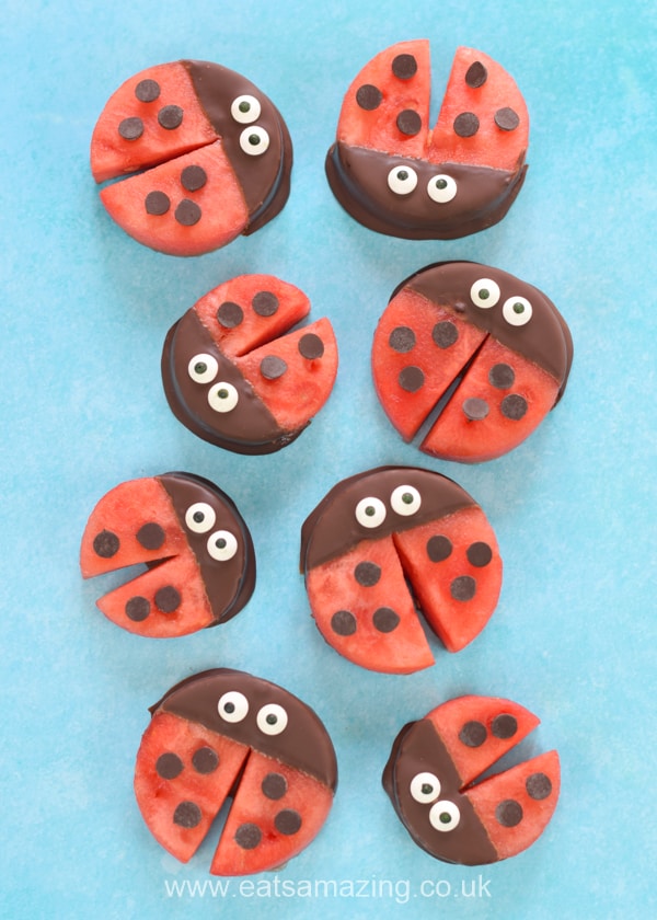 Fun ladybug food idea - these cute watermelon ladybirds are perfect for healthy kids party food and snacks