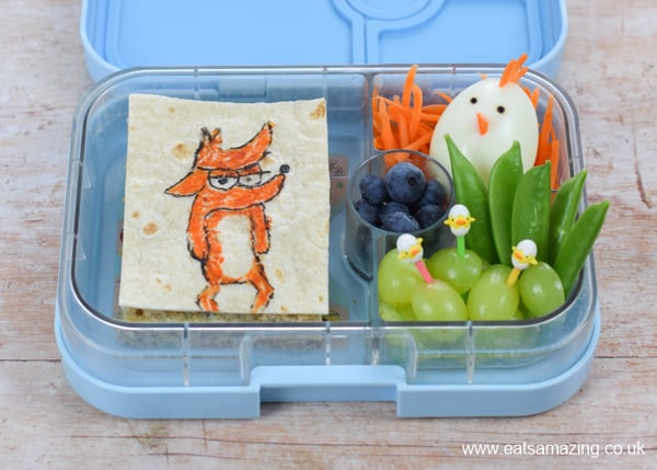 How to make a fun bento lunch for kids themed on the movie The Big Bad Fox and Other Tales - cute and easy food art idea