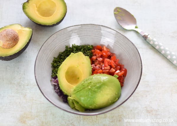 How to make easy homemade kid-friendly guacamole - step 4 add avocado flesh