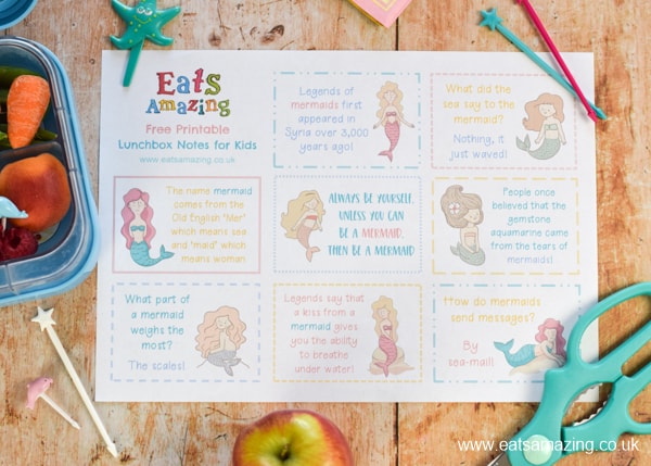 These fun mermaid lunchbox notes are FREE to download and print - surprise your kids with a cute lunch time surprise in their lunch box