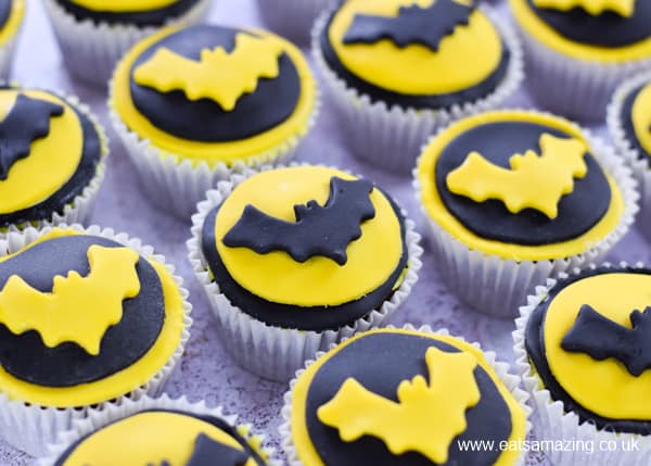 Easy Batman Cupcakes recipe - with full instructions for making and decorating with fondant icing