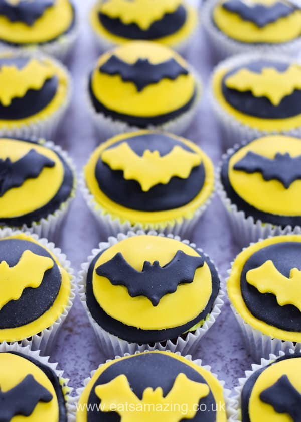Fun and easy Batman themed cupcakes recipe - perfect for a superhero party or Halloween with kids