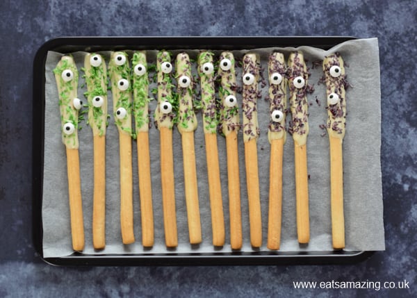 Edible Monster Breadstick Wands recipe - step 4 chill until the chocolate has set