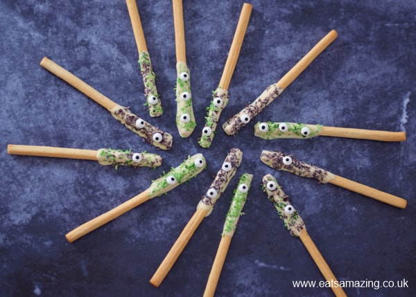 Fun Monster breadsticks recipe - quick and easy Halloween party food idea for kids