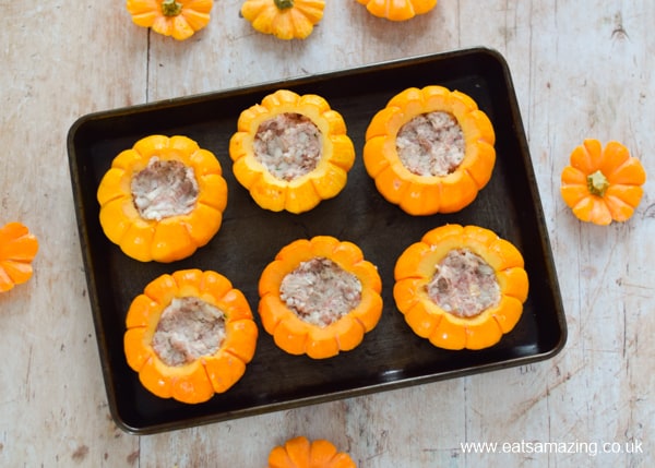Oven baked sausage stuffed mini pumpkins recipe - step 3 fill with the sausage stuffing mixture