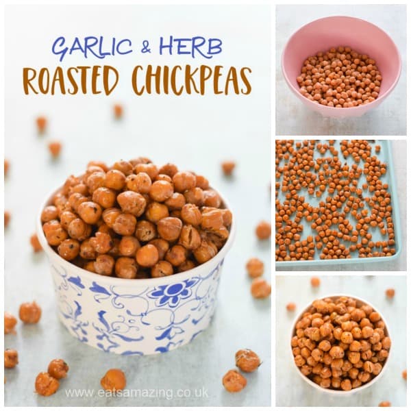 Easy garlic and herb crunchy chickpeas recipe - great healthy snack for kids from Eats Amazing UK