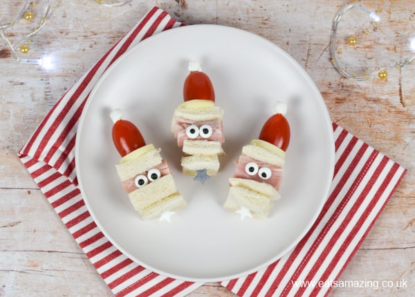 How to make cute Santa sandwich skewers - fun Christmas food idea for kids