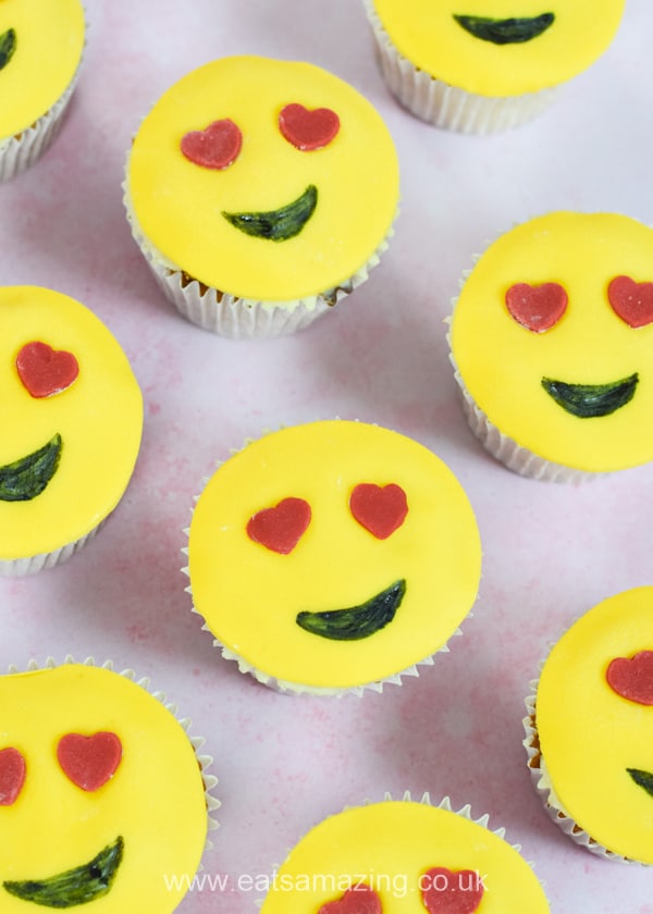 Cute Valentines Emoji Cupcakes recipe - fun Valentines Day treat for kids