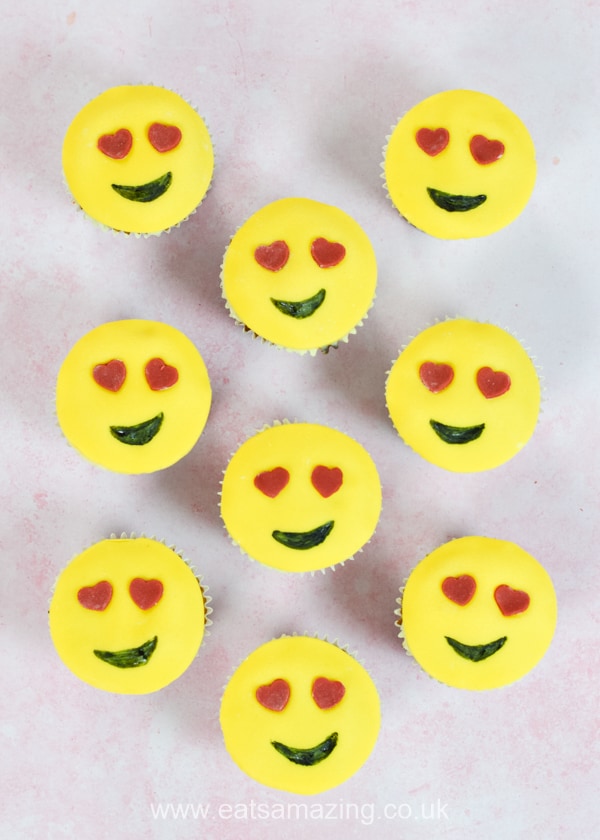 Easy Emoji cupcakes recipe - these fun love emoji cakes are perfect for Valentines Day with kids