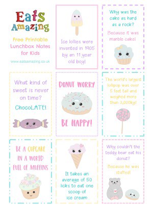 Sweet Treat Themed FREE Printable Lunchbox Notes for kids - head to the blog post to download and print your own set