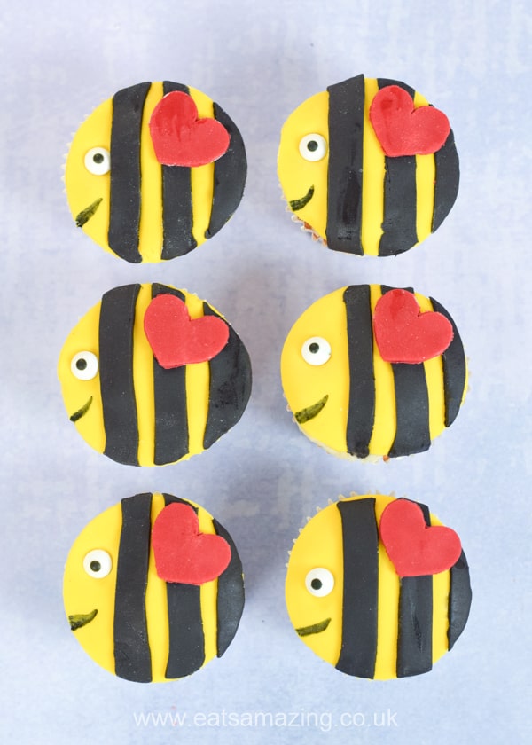 Fun and easy bee cupcakes recipe - cute Valentines Day food idea for kids