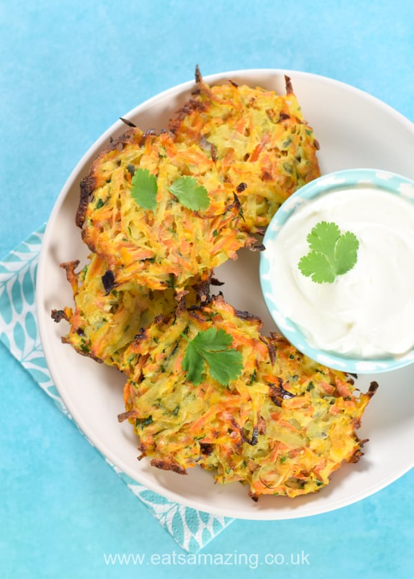 Easy carrot and corainder oven baked fritters recipe - yummy child-friendly food to get them eating veggies