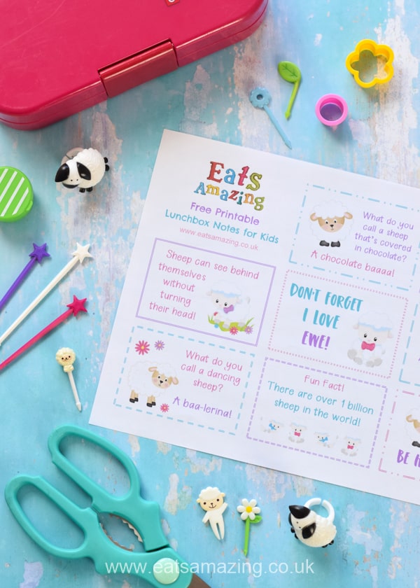 FREE cute sheep themed printable lunchbox notes for kids - perfect for a fun school lunch surprise