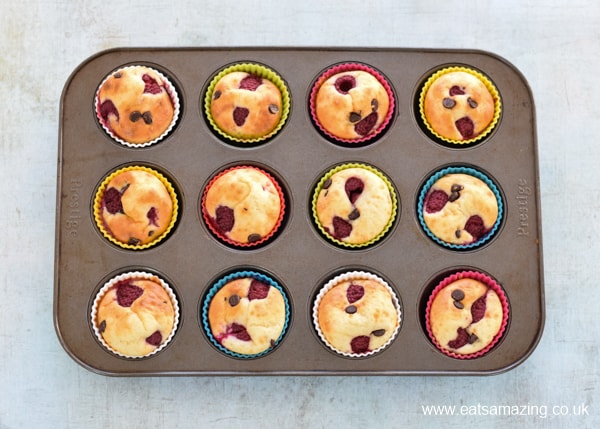 How to make raspberry choc chip pancake muffins - easy breakfast recipe for kids