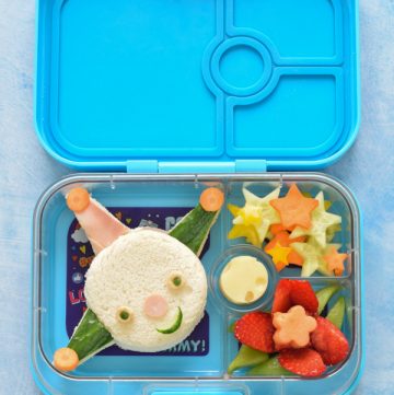 How to make a Moon and Me Themed Bento Lunch with Colly Wobble sandwich fruit Lily Plant and cheese moon - fun food art for kids