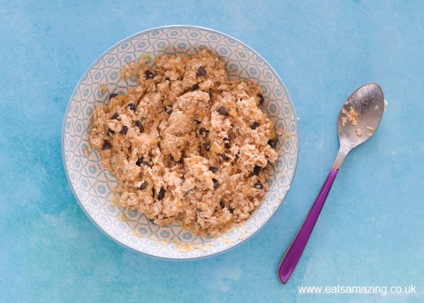 How to make banana oat cookie bites recipe - step 2 - add oats and optional extra mix-ins