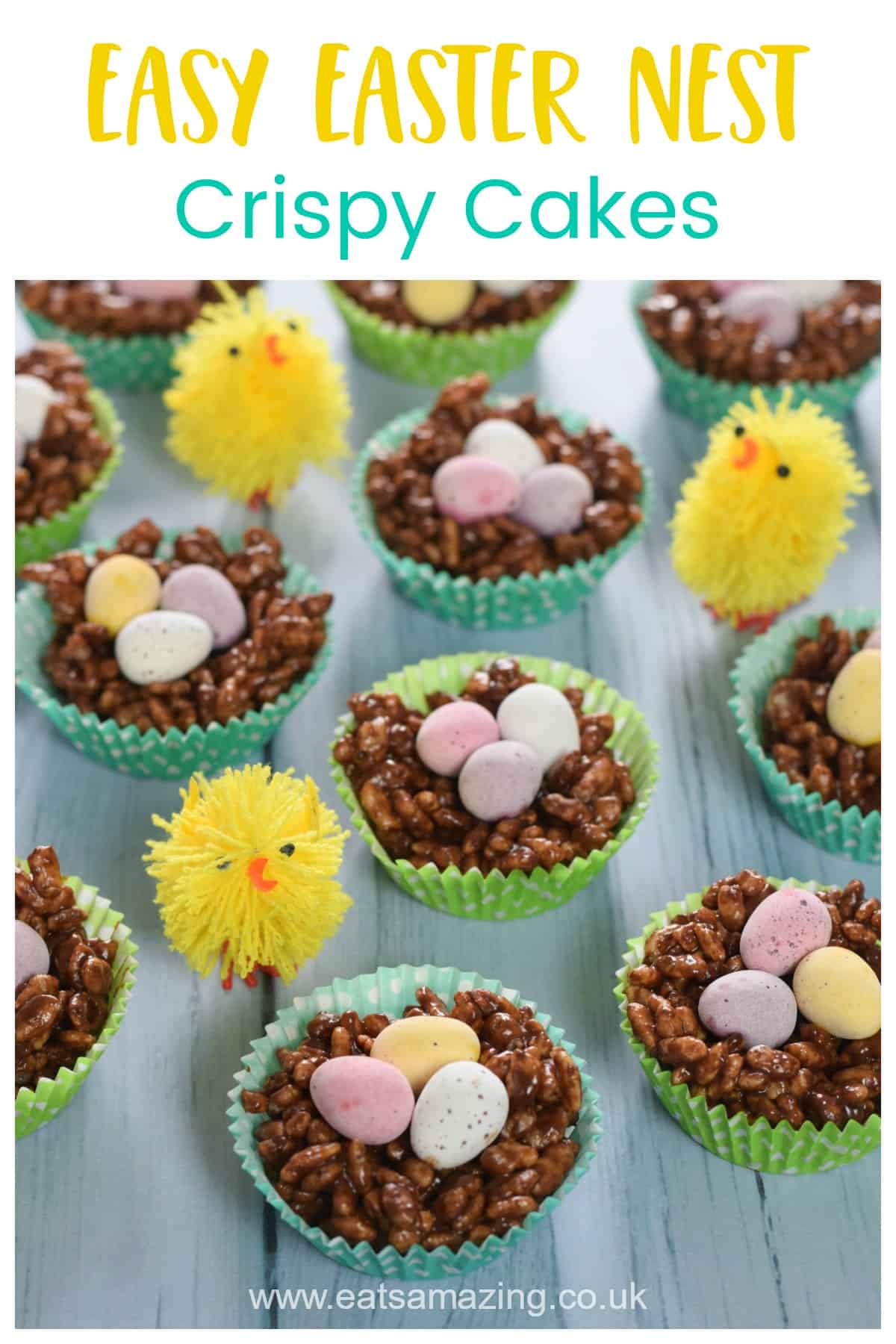 Cute and easy Easter nest crispy cakes recipe - fun Easter recipe for kids with free printable recipe sheet