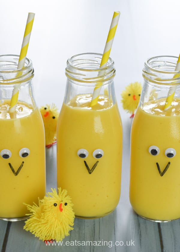 Cute and easy chick fruit smoothies for Easter - fun and healthy Easter food for kids