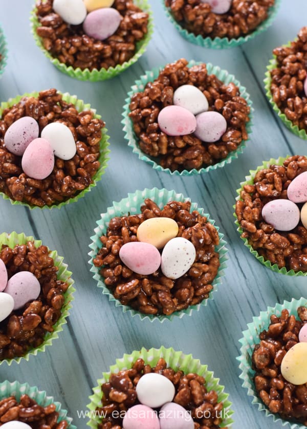 Easy Rice Crispy Nest Cakes Recipe - fun Easter treat for kids