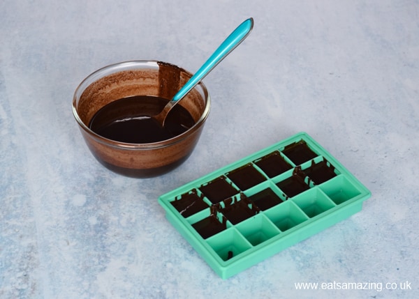 How to make coconut oil chocolate - step 4a spoon into an ice cube or silicone mould