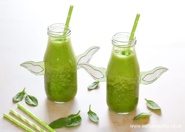 How to make easy yoda smoothies - step 5 add green paper straws if wanted and serve immediately