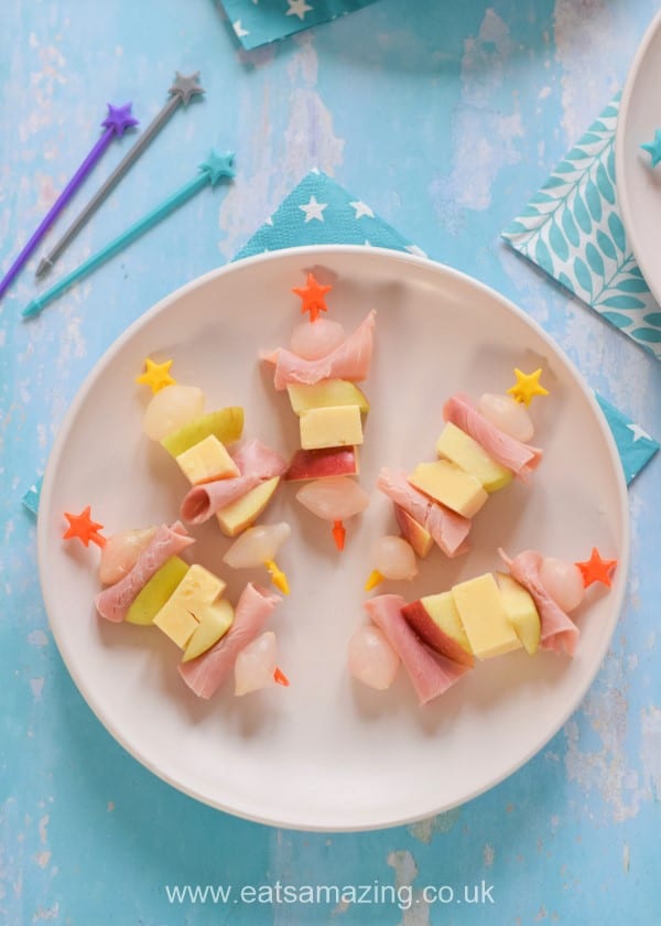 Quick and easy savoury skewer ideas - apple cheese ham and pickled onions